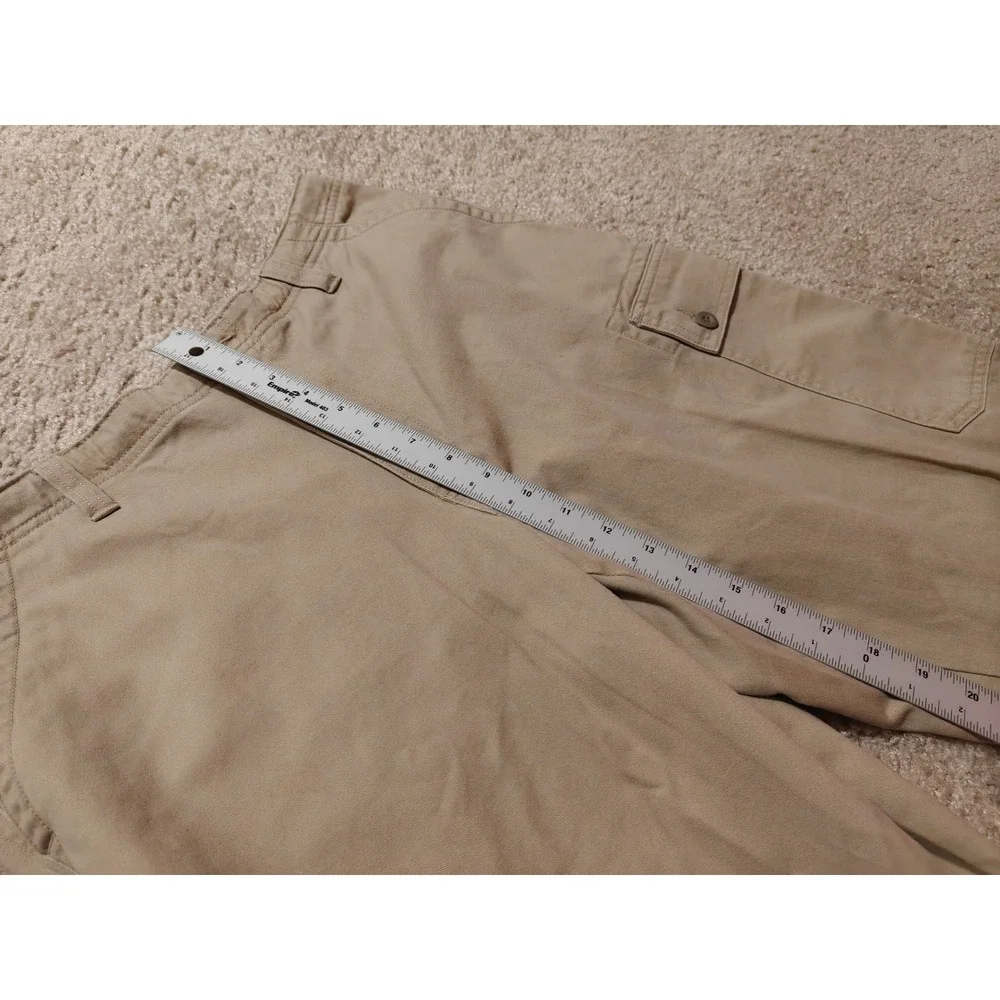 Lands End Mens Khaki Cargo Pants Tan Cotton Elastic Waist Straight Leg 32-34 M